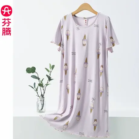 芬腾睡裙夏季女纯棉短袖可爱卡通睡衣女夏天宽松春秋款家居服裙子商品大图
