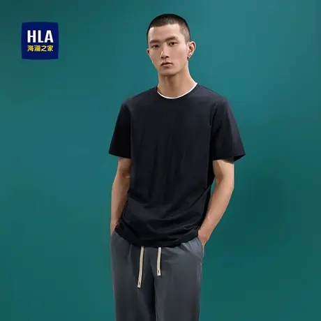 【奥莱】HLA/海澜之家格子提花短袖T恤透气珠地圆领短t男商品大图
