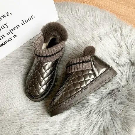 网红雪地靴女防水防滑一脚蹬及踝靴2023年新款保暖加绒棉鞋面包鞋图片