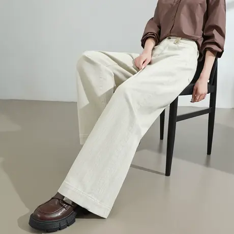 米白色直筒牛仔裤女2025春秋新款高腰宽松显瘦垂感窄版拖地阔腿裤商品大图