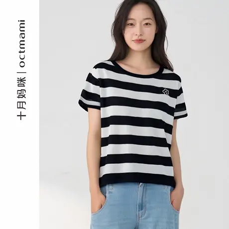 十月妈咪孕妇上衣2025新款春秋外穿宽松圆领刺绣小花毛衫孕妇秋装商品大图