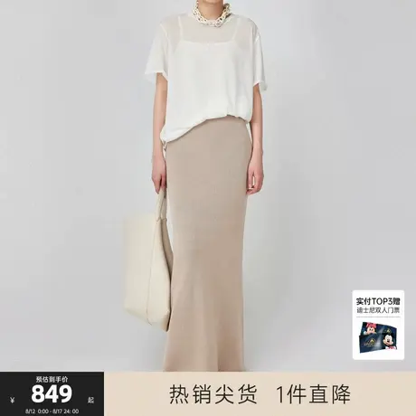 CHICC3米色半身裙长裙女2025年秋季新款气质简约气质薄款针织裙子图片