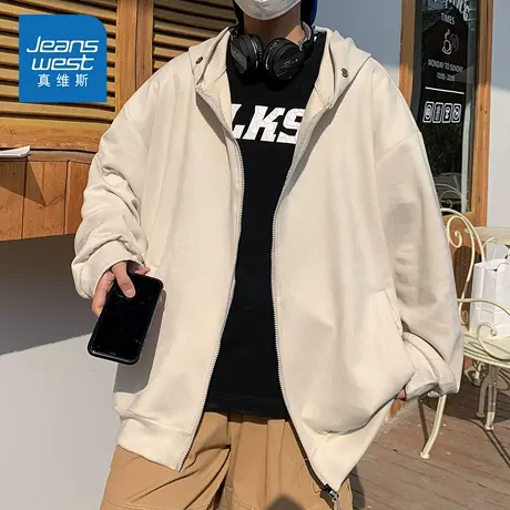 KZH真维斯时尚长袖外套男秋冬新款宽松连帽卫衣潮流痞帅休闲上衣图片