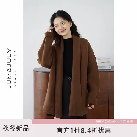 嘉茱莉中长款针织外套女2025秋季新款宽松针织上衣V领毛衣毛衫商品大图