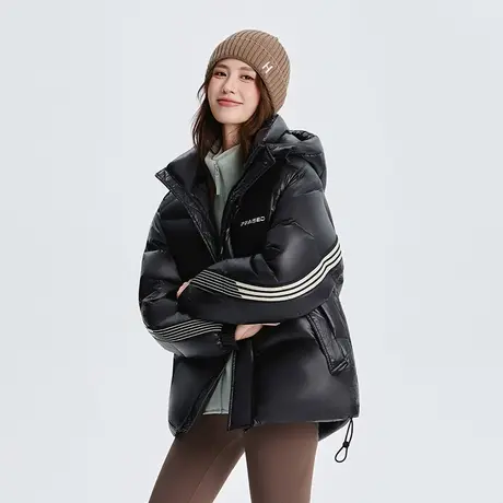 雅鹿连帽羽绒服女2025秋冬高蓬鸭绒保暖加厚显瘦小个子面包服商品大图