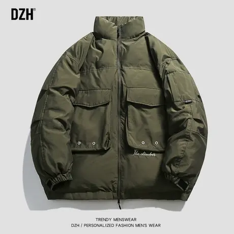 男士军绿色工装棉服男冬季加厚潮牌刺绣棉衣外套男装2023新款棉袄商品大图