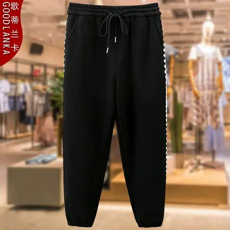 加肥加大码中年妈妈冬季加绒运动裤子宽松时尚加厚束脚休闲卫裤女商品大图