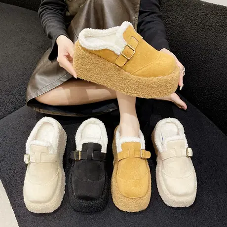 勃肯鞋女加绒毛毛拖鞋女外穿2023冬季爆款软底防滑厚底包头棉拖鞋商品大图