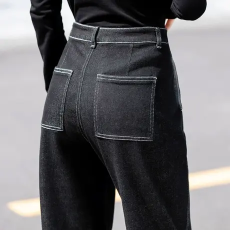 郑州高端牛仔裤女秋冬款2023年新款加厚加绒九分小个子老爹镰刀裤商品大图