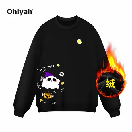 Ohlyah品牌幽灵南瓜怪印花卡通时尚学院风秋冬加绒加厚圆领卫衣女商品大图