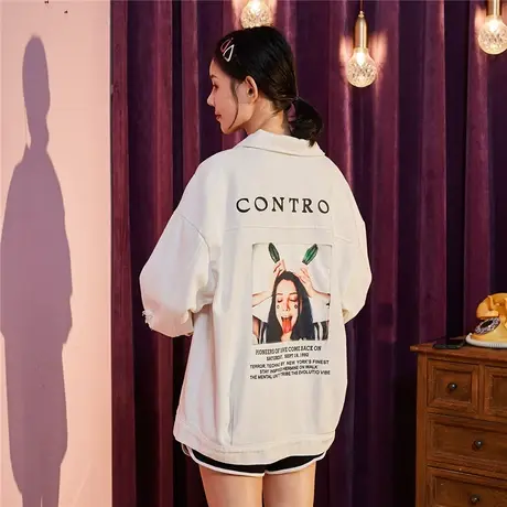 唐狮后背图案牛仔外套女休闲外套女士牛仔外套女士牛仔上衣女外套图片