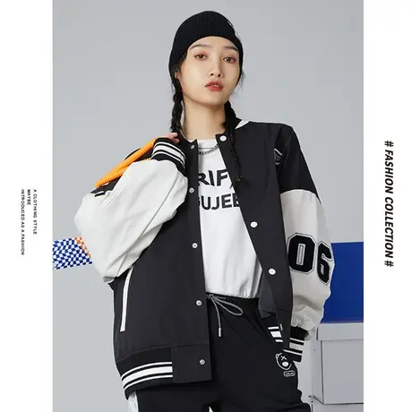 [商场同款]唐狮冬季外套女都市时尚运动校园风学生青春棒球领运图片
