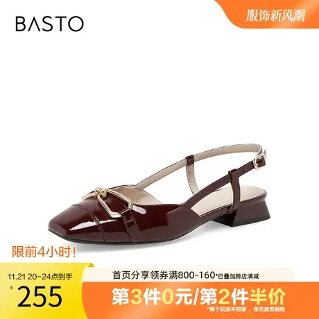 百思图奥莱2023夏季新款商场同款复古金属扣粗跟女凉鞋RX508BH3图片