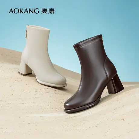 奥康女鞋 冬季新款时尚休闲加绒女靴配裙子高跟百搭时装靴商品大图