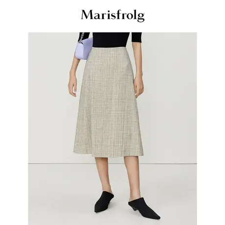 【轻礼系列】玛丝菲尔时尚气质十字格纹侧边开衩A版显瘦半身裙女图片
