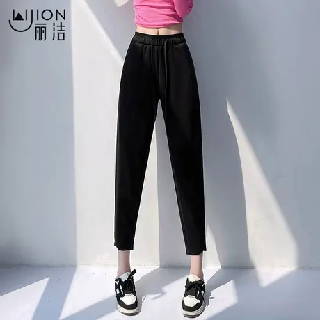 丽洁夏季裤子薄款女哈伦裤新款绑带运动裤高腰宽松锥形九分休闲裤商品大图