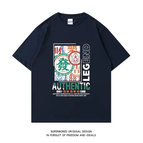 夏季潮牌发财喜乐国潮短袖t恤男圆领学生宽松半袖体恤衫情侣装商品大图