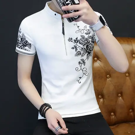 短袖男t恤夏季冰丝男士V领帅气上衣体恤男装韩版修身中国风半袖潮商品大图