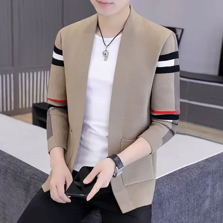 男士韩版针织开衫2023年条纹长袖毛衣外套休闲秋季上衣服春秋线衣商品大图