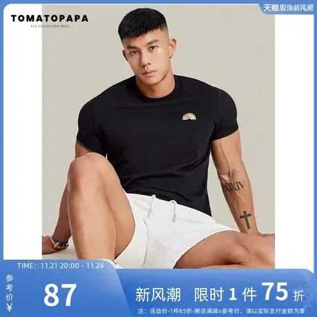 TOMATOPAPA原创短袖t恤圆领男基础棉体恤透气清凉青年运动男上衣商品大图
