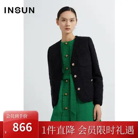 恩裳2022冬季舒适绒感显瘦百搭通勤复古小香风短外套商品大图