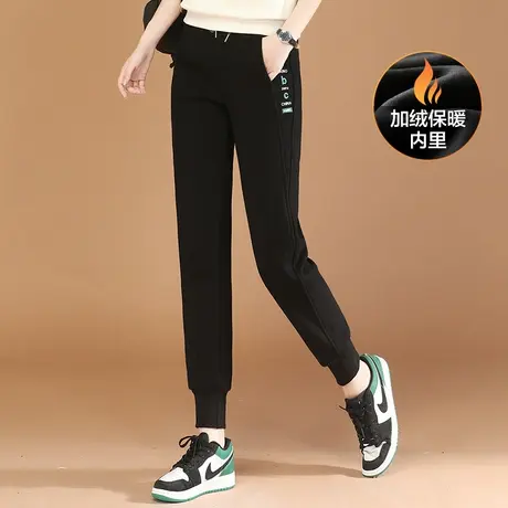 韩潮袭人松紧腰刺绣加绒加厚休闲卫裤女2023冬新款显瘦束脚运动裤图片