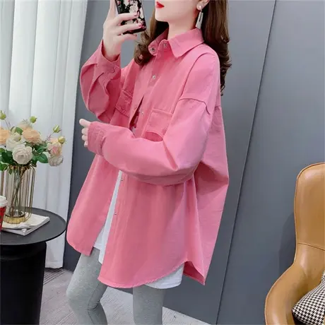 中长款长袖衬衫女2023年新款春秋宽松慵懒风休闲洋气减龄港味外套图片