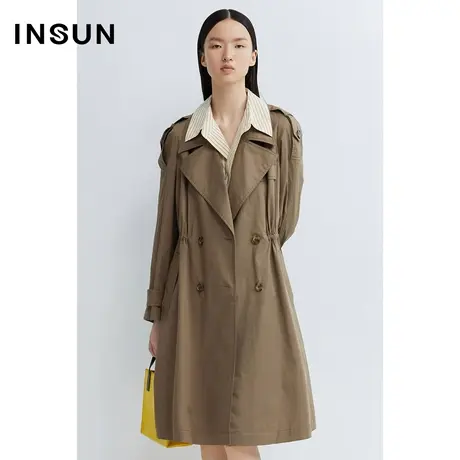 INSUN恩裳春季美拉德抽绳褶皱棉质风衣图片