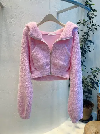 韩国东大门2023春季新款时尚纯色短款拉链连帽抽绳保暖外套女上衣商品大图