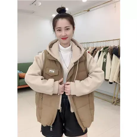 卫衣袖子假两件羽绒棉服女2023冬季新款短款小个子休闲棉衣外套潮图片
