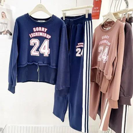2023春款别致时髦设计感小个子套装短款卫衣阔腿裤休闲运动两件套商品大图