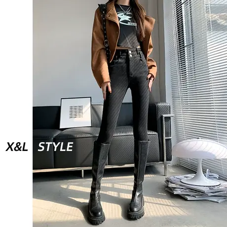 黑色高腰小脚牛仔裤女秋冬2024新款显瘦小个子九分女士紧身铅笔裤商品大图