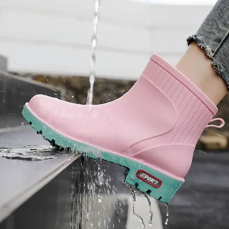 水鞋女式防滑低帮胶鞋下雨天穿的鞋雨鞋防水短筒加棉网红雨靴方跟商品大图