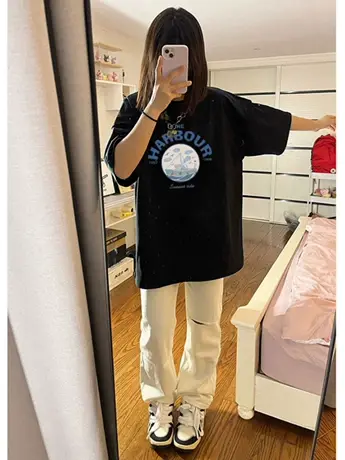 黑色仿棉短袖t恤女2023新款夏季欧货小众设计感别致洋气显瘦上衣图片