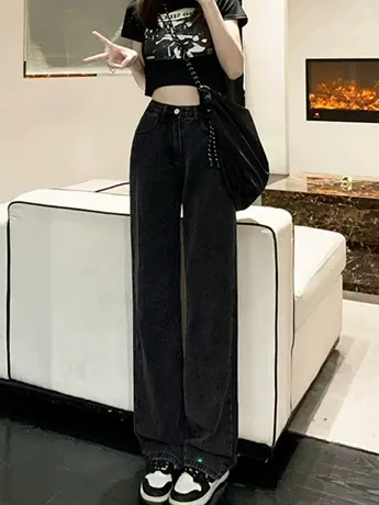 清仓捡漏阔腿牛仔裤女2023年春秋新款高腰小个子直筒宽松拖地裤商品大图