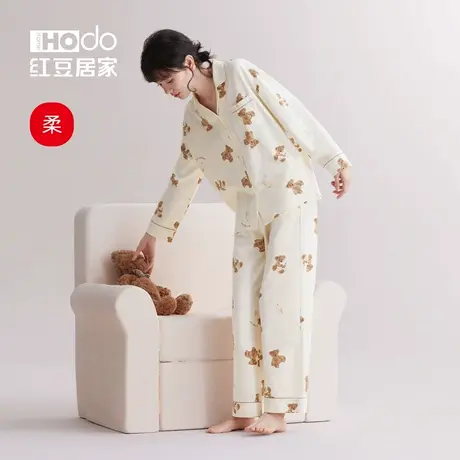 红豆居家女睡衣可爱卡通棉质春秋款柔软大码睡裙夏季家居服套装薄商品大图