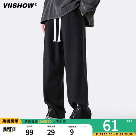 VIISHOW垂感裤子男春秋高街直筒拖地宽松阔腿休闲潮牌运动长裤商品大图