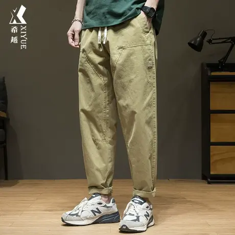 希越春季高级感休闲裤男卡其色工装裤子宽松加肥加大胖子大码裤子商品大图