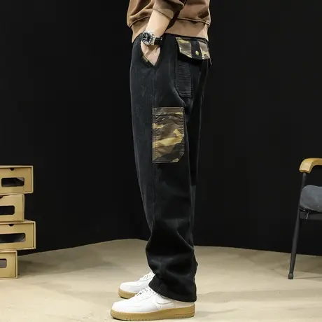 灯芯绒直筒休闲裤男潮牌宽松春秋2024新款男士运动裤子大码春季厚商品大图