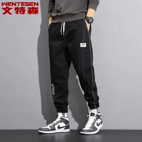 抽绳松紧腰休闲裤男时尚秋冬季2023新款长裤子潮牌束脚工装裤男商品大图