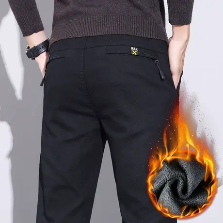 男装高端直筒商务西裤冬季加绒加厚休闲裤子秋冬款弹力修身西装裤商品大图