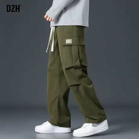 男士军绿色美式工装裤男直筒宽松2023新款男裤秋款休闲长裤阔腿裤商品大图