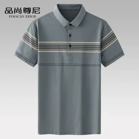 男士polo衫全棉柔软亲肤简约条纹休闲翻领爸爸t恤短袖中老年夏装商品大图