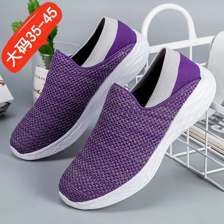 老北京布鞋女中老年一脚蹬懒人鞋春秋大码41一43宽胖脚踩脚半拖鞋商品大图