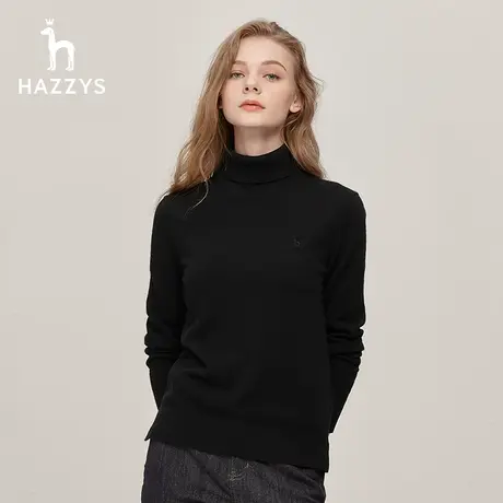 【甄选专享】Hazzys哈吉斯纯色高领羊毛衫女秋冬季保暖针织衫内搭商品大图