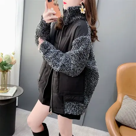 设计感夹棉拼接加厚毛衣开衫女2023年新款秋冬宽松百搭超好看上衣商品大图