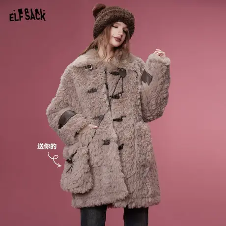 妖精的口袋【送包包】美拉德中长款毛呢外套女2023冬季新款呢大衣商品大图