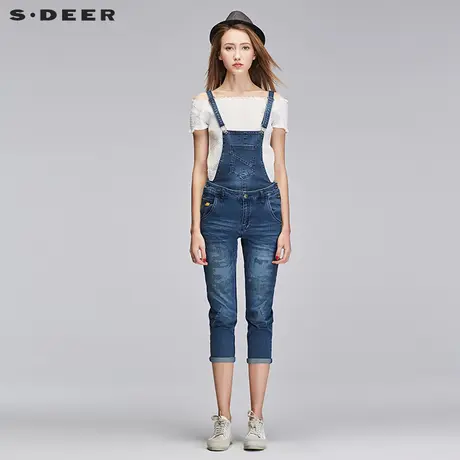 sdeer圣迪奥2019夏装印花卷边牛仔背带卷边七分牛仔裤女S17280819商品大图