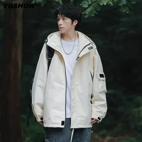 VIISHOW外套男士工装夹克秋冬季潮牌大码冲锋衣宽松连帽防水上衣商品大图