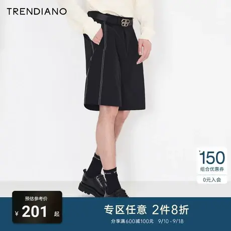 TRENDIANO潮牌官方男装裤子时尚撞色明线刺绣潮流休闲直筒型短裤商品大图